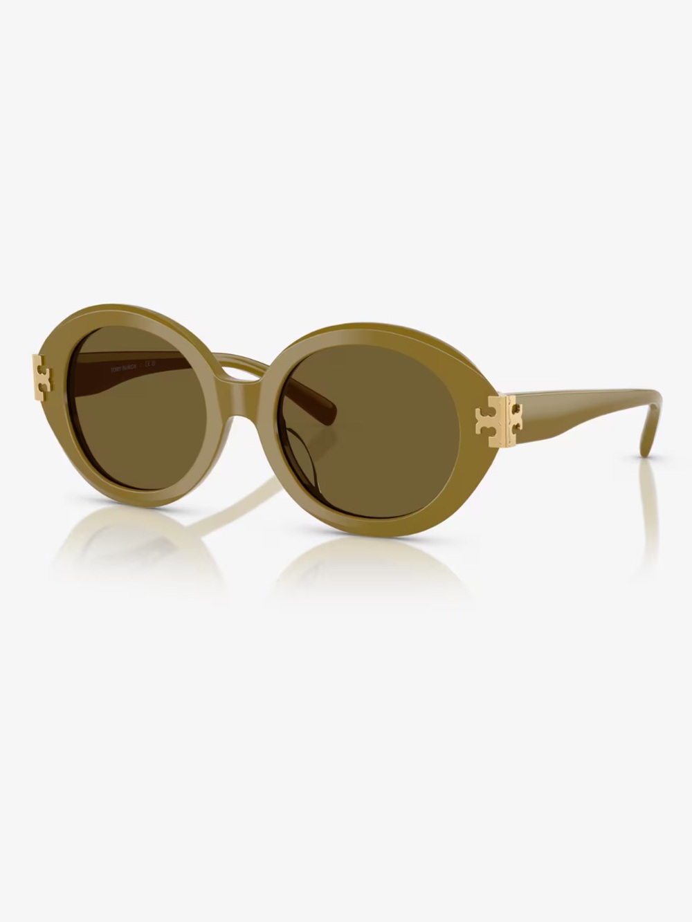 Tory Burch Eleanor olive green oval sunglasses with gold toned accents